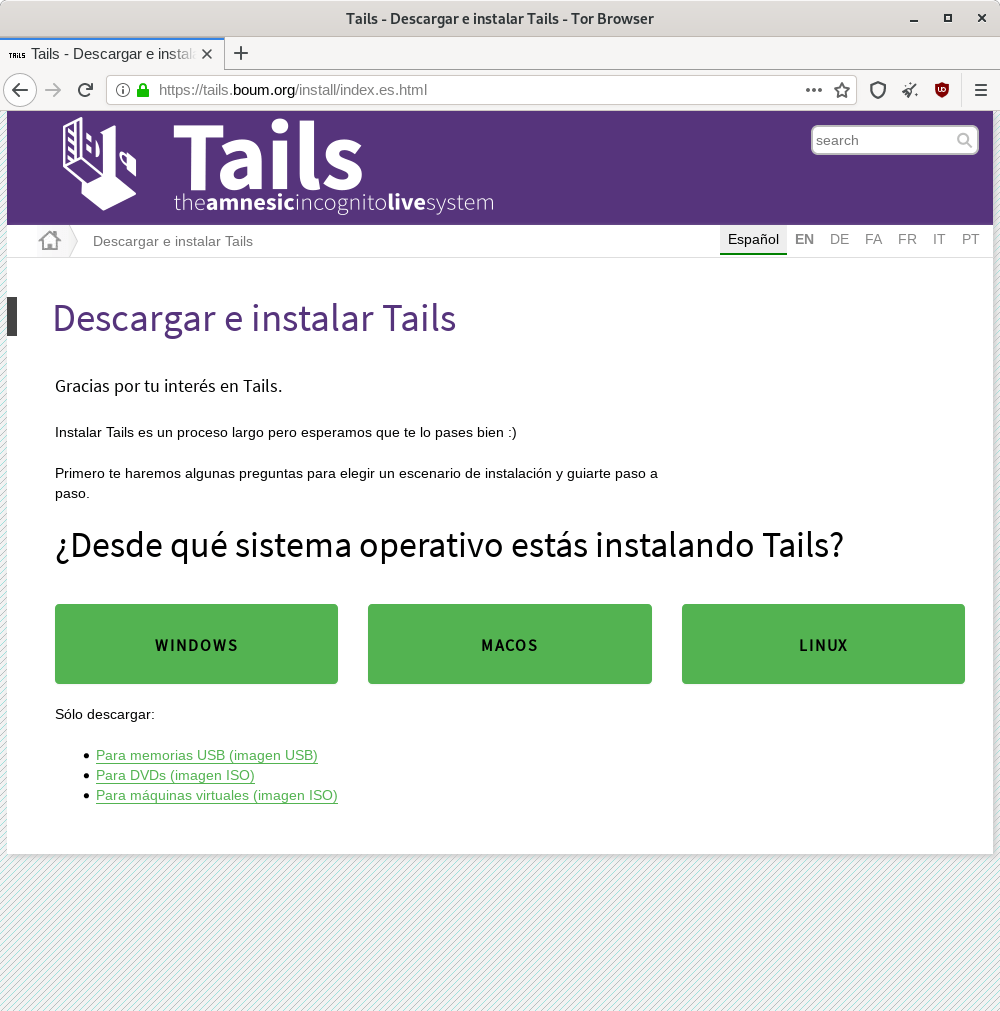 Tails Live System. Descarga Tails